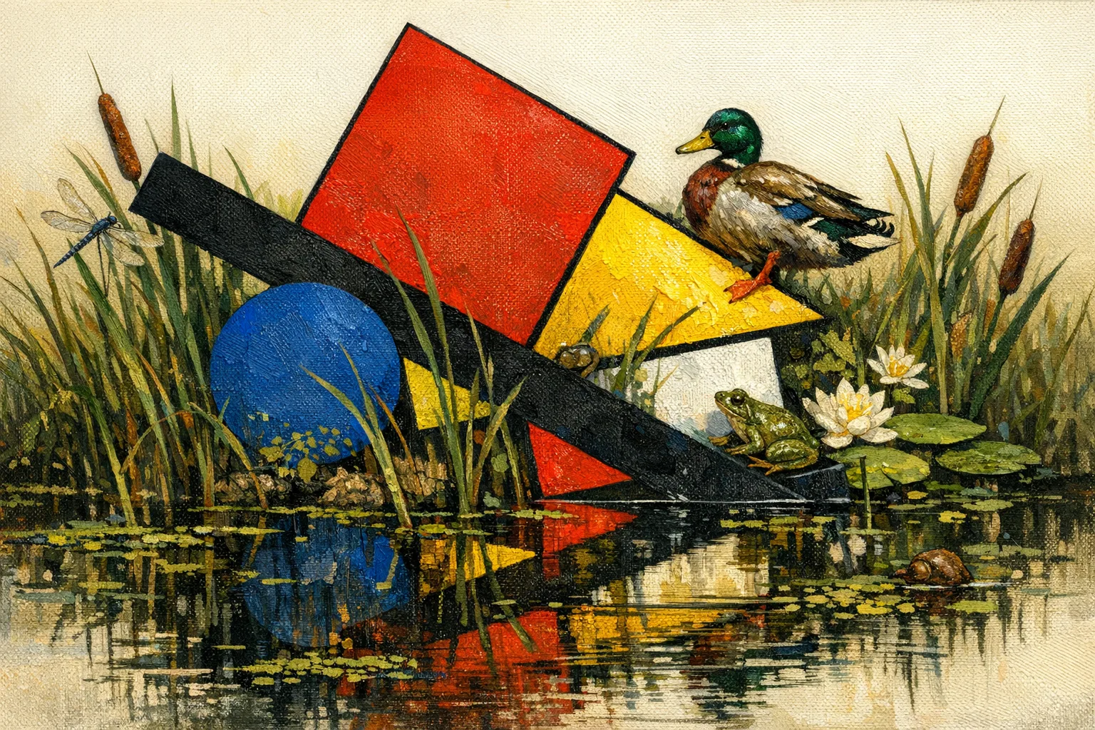 Primary Swamp — Bauhaus constructivism × unruly organic life