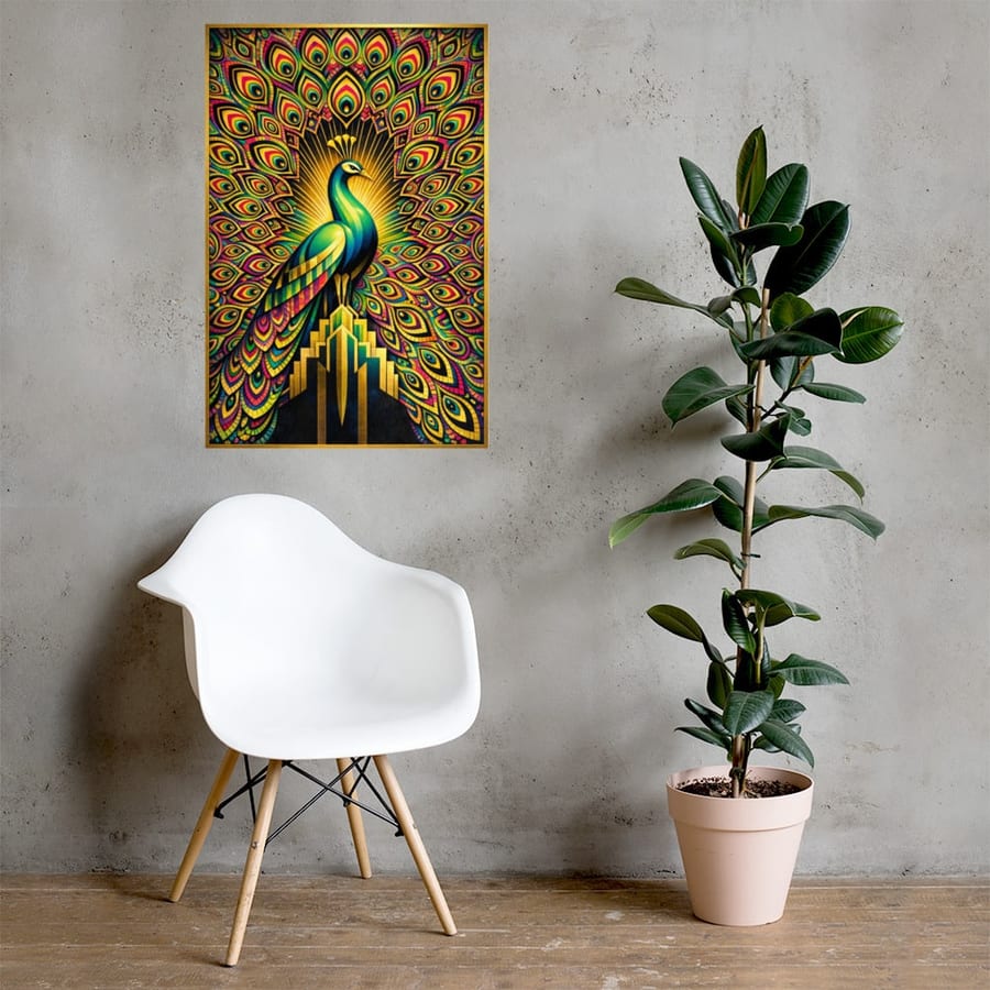 Deco Peacock printed and photographed on a wall